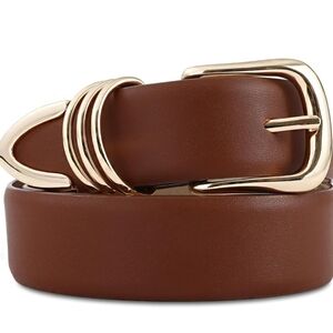 Elegant Brown Leather Belt with Gold Buckle New